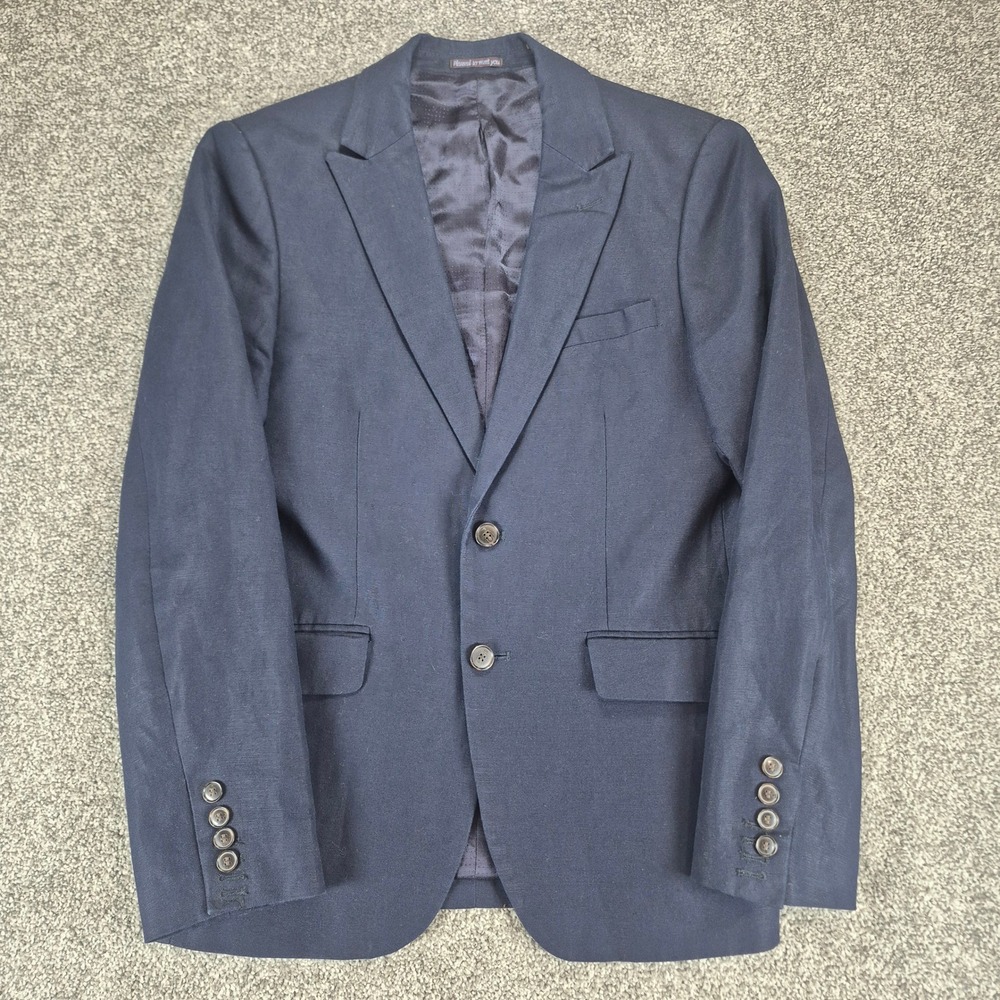 Scotch & Soda Blazer Mens Medium Linen Cotton Navy Blue Two Button Sport Coat
